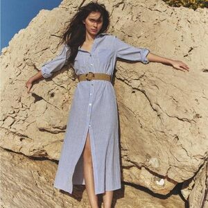 Zara- Striped belted shirt dress